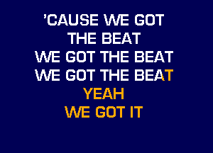 'CAUSE WE GOT
THE BEAT
1U'UE GOT THE BEAT
WE GOT THE BEAT
YEAH
WE GOT IT

g