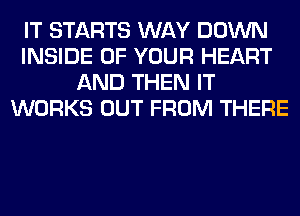 IT STARTS WAY DOWN
INSIDE OF YOUR HEART
AND THEN IT
WORKS OUT FROM THERE