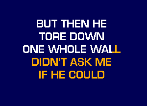 BUT THEN HE
TORE DOWN
ONE WHOLE WALL

DIDN'T ASK ME
IF HE COULD