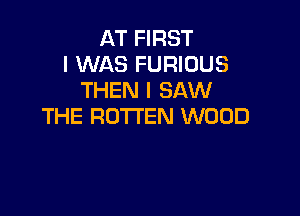 AT FIRST
I WAS FURIOUS
THEN I SAW

THE ROTTEN WOOD