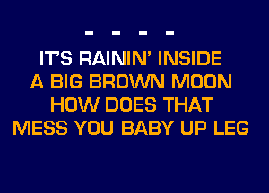 ITS RAINIM INSIDE
A BIG BROWN MOON
HOW DOES THAT
MESS YOU BABY UP LEG