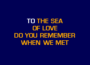 TO THE SEA
OF LOVE

DO YOU REMEMBER
WHEN WE MET