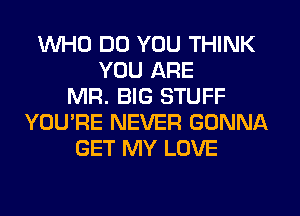 WHO DO YOU THINK
YOU ARE
MR. BIG STUFF
YOU'RE NEVER GONNA
GET MY LOVE