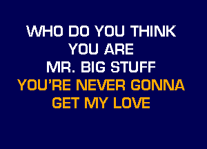 WHO DO YOU THINK
YOU ARE
MR. BIG STUFF
YOU'RE NEVER GONNA
GET MY LOVE