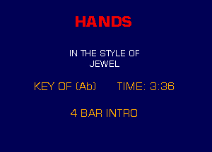 IN THE STYLE 0F
JEWEL

KEY OF (Ab) TIME 3188

4 BAR INTRO