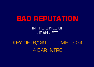 IN THE STYLE 0F
JUAN .JETT

KEY OF (BITE?) TIME 2154
4 BAR INTRO