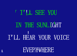L

r I,LL SEE YOU
IN THE SUNLIGHT
I,LL HEAR YOUR VOICE
EVERYWHERE