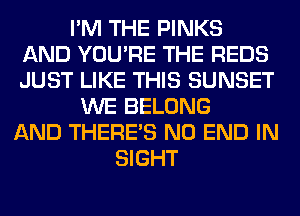 I'M THE PINKS
AND YOU'RE THE REDS
JUST LIKE THIS SUNSET
WE BELONG
AND THERE'S NO END IN
SIGHT
