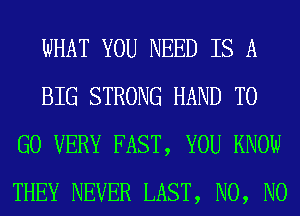 WHAT YOU NEED IS A
BIG STRONG HAND TO
GO VERY FAST, YOU KNOW
THEY NEVER LAST, N0, N0