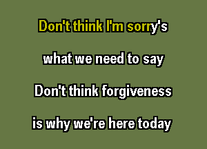 Don't think I'm sorry's
what we need to say

Don't think forgiveness

is why we're here today