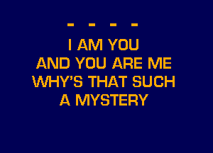 I AM YOU
AND YOU ARE ME

WHYB THAT SUCH
A MYSTERY
