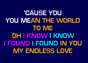 'CAUSE YOU
YOU MEAN THE WORLD
TO ME
OH I KNOW
I FOUND IN YOU
MY ENDLESS LOVE