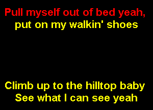 Pull myself out of bed yeah,
put on my walkin' shoes

Climb up to the hilltop baby
See what I can see yeah