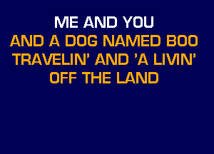 ME AND YOU
AND A DOG NAMED BOO
TRAVELIM AND 'A LIVIN'
OFF THE LAND
