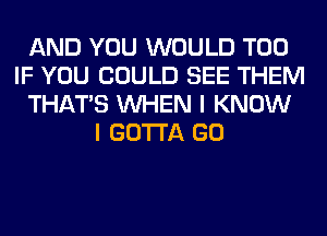 AND YOU WOULD T00
IF YOU COULD SEE THEM
THAT'S WHEN I KNOW
I GOTTA GO