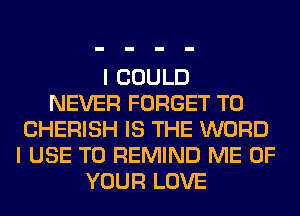 I COULD
NEVER FORGET TO
CHERISH IS THE WORD
I USE TO REMIND ME OF
YOUR LOVE