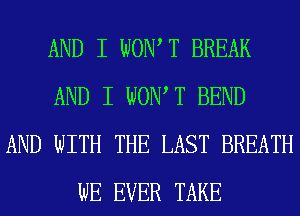 AND I WON T BREAK
AND I WON T BEND
AND WITH THE LAST BREATH
WE EVER TAKE