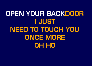 OPEN YOUR BACKDOOR
I JUST
NEED TO TOUCH YOU
ONCE MORE
OH HO