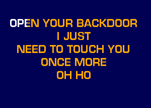 OPEN YOUR BACKDOOR
I JUST
NEED TO TOUCH YOU
ONCE MORE
OH HO