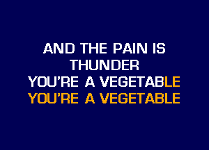 AND THE PAIN IS
THUNDER
YOU'RE A VEGETABLE
YOU'RE A VEGETABLE