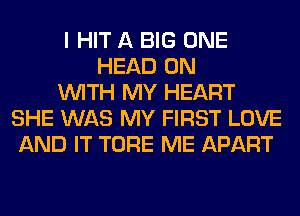 I HIT A BIG ONE
HEAD ON
WITH MY HEART
SHE WAS MY FIRST LOVE
AND IT TORE ME APART