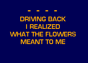 DRIVING BACK
I REALIZED
WHAT THE FLOWERS
MEANT TO ME