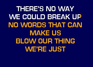 THERE'S NO WAY
WE COULD BREAK UP
N0 WORDS THAT CAN

MAKE US

BLOW OUR THING

WERE JUST