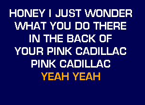 HONEY I JUST WONDER
WHAT YOU DO THERE
IN THE BACK OF
YOUR PINK CADILLAC
PINK CADILLAC
YEAH YEAH