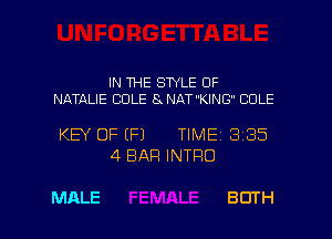 IN THE STYLE OF

NATALIE COLE 8 NATKING COLE

KEY OF (F1

MALE

4 BAR INTRO

TIME

3135

BOTH