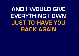 AND I WOULD GIVE
EVERYTHING I OWN
JUST TO HAVE YOU

BACK AGAIN