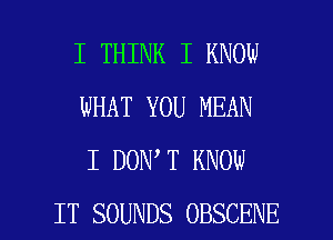 I THINK I KNOW
WHAT YOU MEAN
I DONIT KNOW

IT SOUNDS OBSCENE l