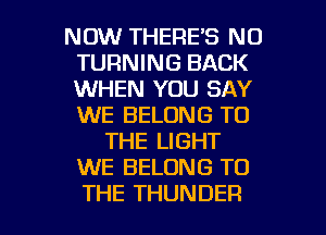 NOW THERE'S NO
TURNING BACK
WHEN YOU SAY
WE BELONG TO

THE LIGHT
WE BELONG TO

THE THUNDER l