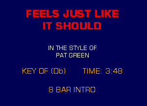 IN THE STYLE OF
PAT GREEN

KEY OF (Dbl TIMEi 348

8 BAR INTRO