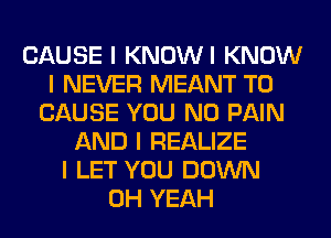 CAUSE I KNOWI KNOW
I NEVER MEANT T0
CAUSE YOU N0 PAIN
AND I REALIZE
I LET YOU DOWN
OH YEAH