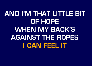 AND I'M THAT LITTLE BIT
OF HOPE
WHEN MY BACK'S
AGAINST THE ROPES
I CAN FEEL IT