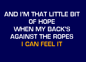 AND I'M THAT LITTLE BIT
OF HOPE
WHEN MY BACK'S
AGAINST THE ROPES
I CAN FEEL IT