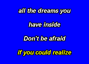all the dreams you

have inside
Don't be afraid

if you could realize