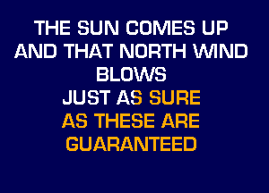THE SUN COMES UP
AND THAT NORTH WIND
BLOWS
JUST AS SURE
AS THESE ARE
GUARANTEED