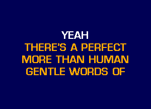 YEAH
THERE'S A PERFECT
MORE THAN HUMAN
GENTLE WORDS 0F