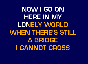 NDWI GO ON
HERE IN MY
LONELY WORLD
WHEN THERE'S STILL
A BRIDGE
I CANNOT CROSS