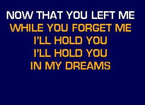 NOW THAT YOU LEFT ME
WHILE YOU FORGET ME
I'LL HOLD YOU
I'LL HOLD YOU
IN MY DREAMS