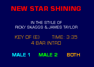 IN THE STYLE 0F

RICKY SKAGGS E JAMES TAYLOR

KEY OF (E)

MALE 'l

4 BAR INTRO

MALE 2

TIME 3 35

BOTH