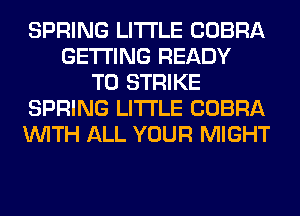 SPRING LITI'LE COBRA
GETTING READY
TO STRIKE
SPRING LITI'LE COBRA
WITH ALL YOUR MIGHT
