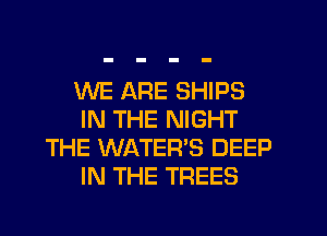 WE ARE SHIPS
IN THE NIGHT
THE WATER'S DEEP
IN THE TREES