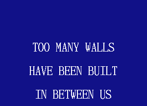 TOO MANY WALLS
HAVE BEEN BUILT

IN BETWEEN US l