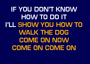 IF YOU DON'T KNOW
HOW TO DO IT
I'LL SHOW YOU HOW TO
WALK THE DOG
COME ON NOW
COME ON COME ON