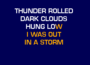 THUNDER ROLLED
DARK CLOUDS
HUNG LOW

I WAS OUT
IN A STORM