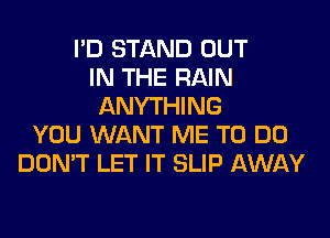 I'D STAND OUT
IN THE RAIN
ANYTHING
YOU WANT ME TO DO
DON'T LET IT SLIP AWAY