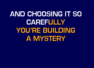 AND CHOOSING IT SO
CAREFULLY
YOU'RE BUILDING

A MYSTERY