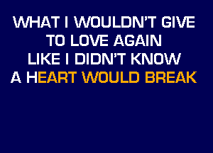 WHAT I WOULDN'T GIVE
TO LOVE AGAIN
LIKE I DIDN'T KNOW
A HEART WOULD BREAK